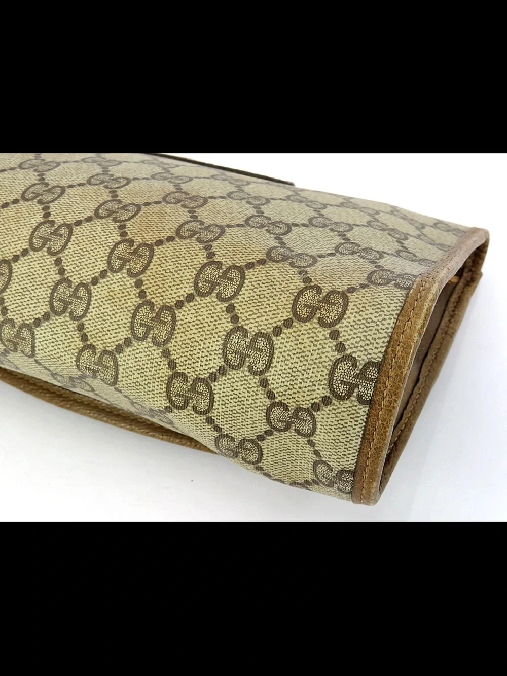 Gucci Beige GG Canvas Clutch with Green-Red Web Accent